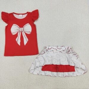 Red Bow Top and Baseball Skirt Set